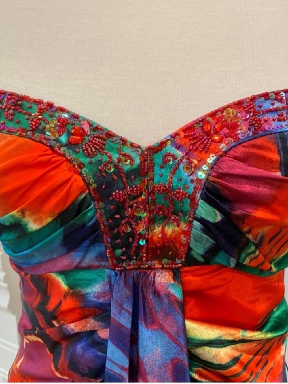 Vintage Formal Dress Small Gown Strapless Y2K Tropical Cruise Art To Wear Cruise - Picture 7 of 17